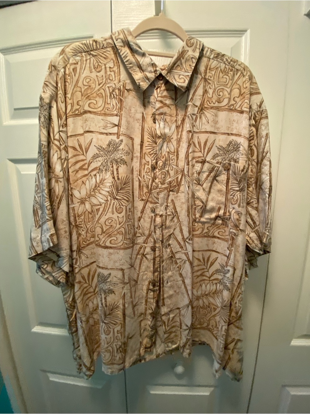 Puritan Men’s Hawaiian Shirt White, Brown & Tan w/Palm Trees 3XL